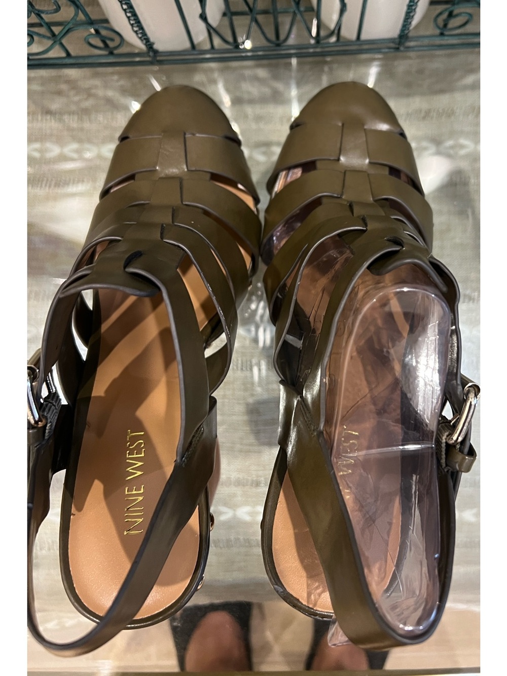Nine West Olive Leather Woven Slingback Clogs - Picture 3 of 6